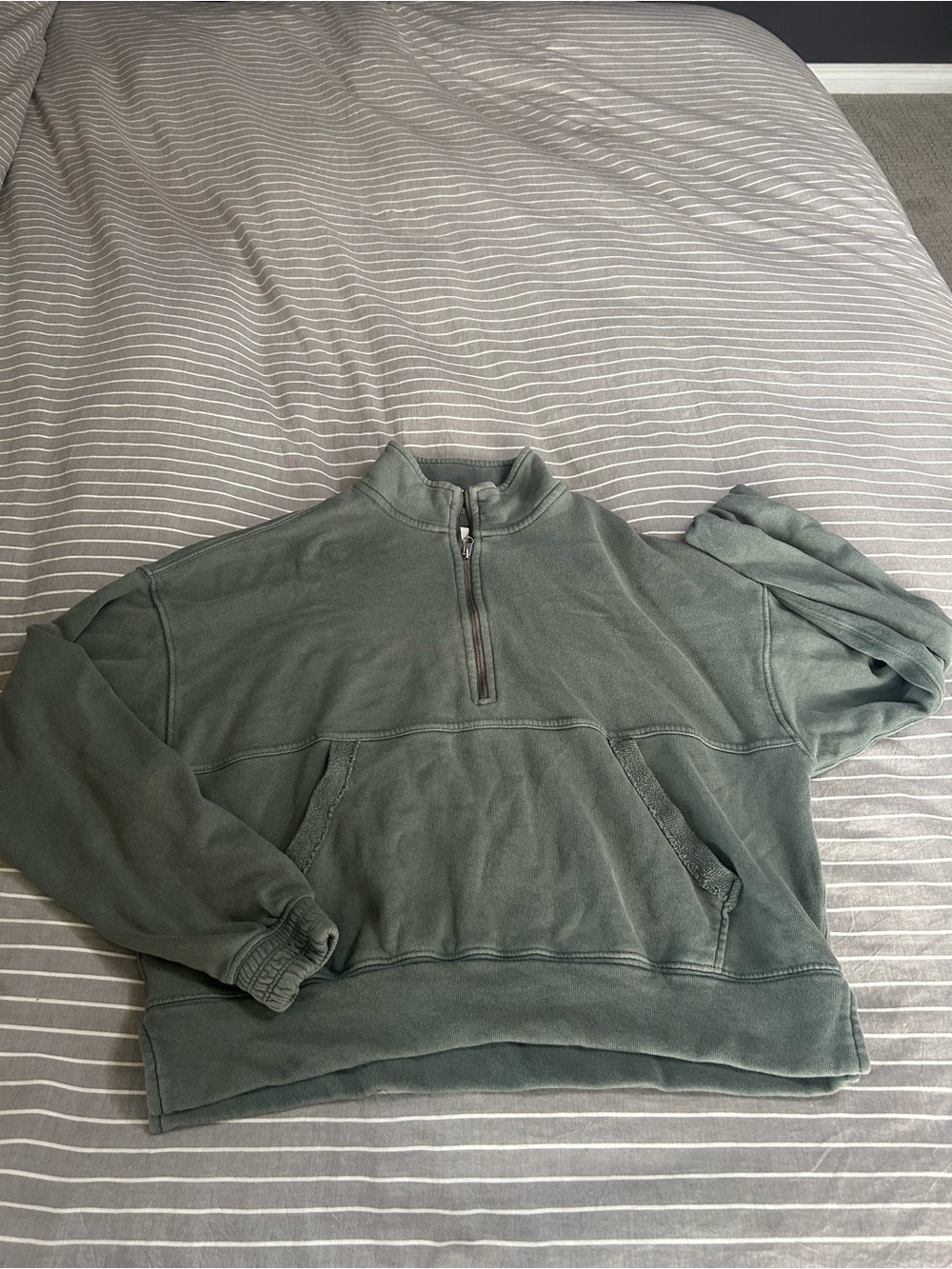 aerie women’s Quarter-Zip Sweatshirt in Sage Green, oversized, cropped